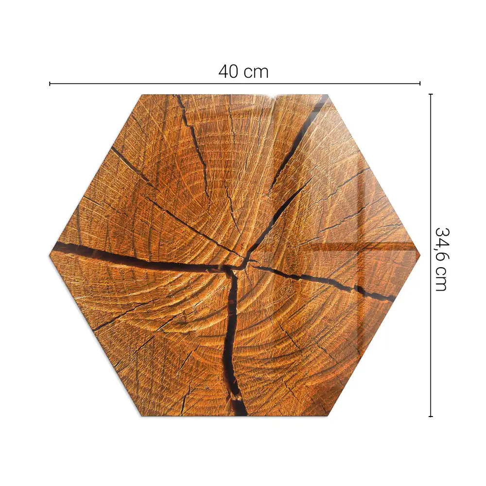 Plaque de protection pour cheminée hexagonale motif bois en coupe transversale