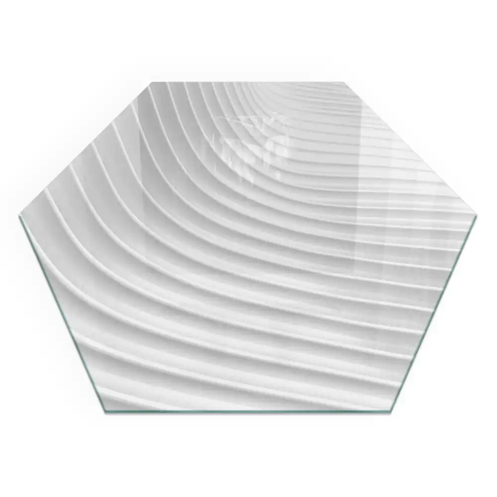 Plaque de sol pour cheminée en verre trempé hexagonal avec motif vagues de lignes délicates