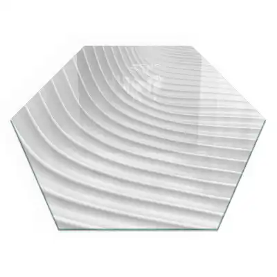 Plaque de sol pour cheminée en verre trempé hexagonal avec motif vagues de lignes délicates