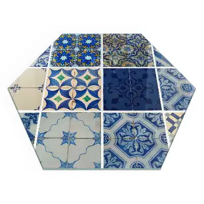 Plaque de sol hexagonale en verre pour poêle à bois avec motifs de carreaux de céramique