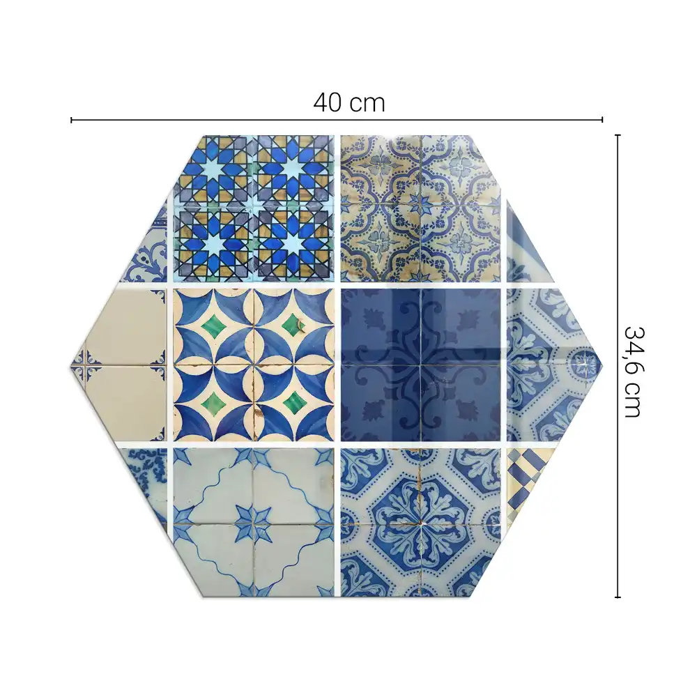 Plaque de sol hexagonale en verre pour poêle à bois avec motifs de carreaux de céramique