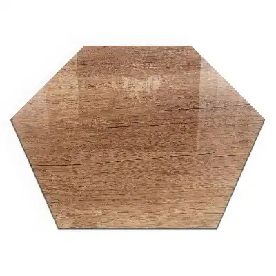 Plaque de sol pour cheminée en verre trempé forme hexagonale motif bois naturel