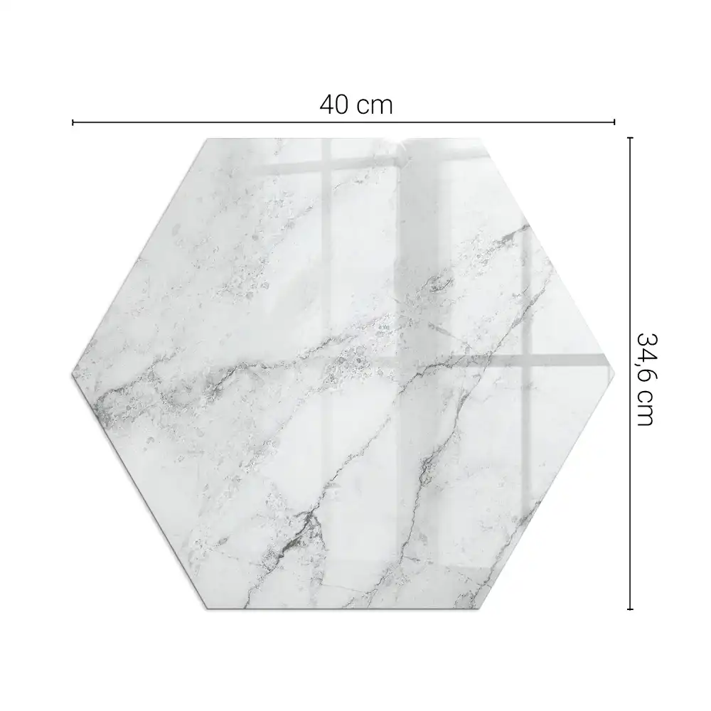 Plaque de sol hexagonale en verre trempé motif marbré pour poêle