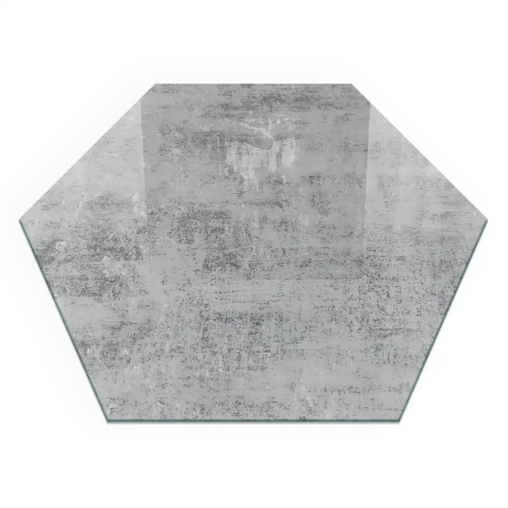 Plaque de sol pour cheminée hexagonale en verre trempé avec motif abstrait