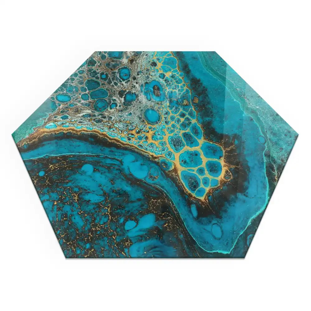Plaque de protection pour cheminée en verre hexagonal à motif organique abstrait