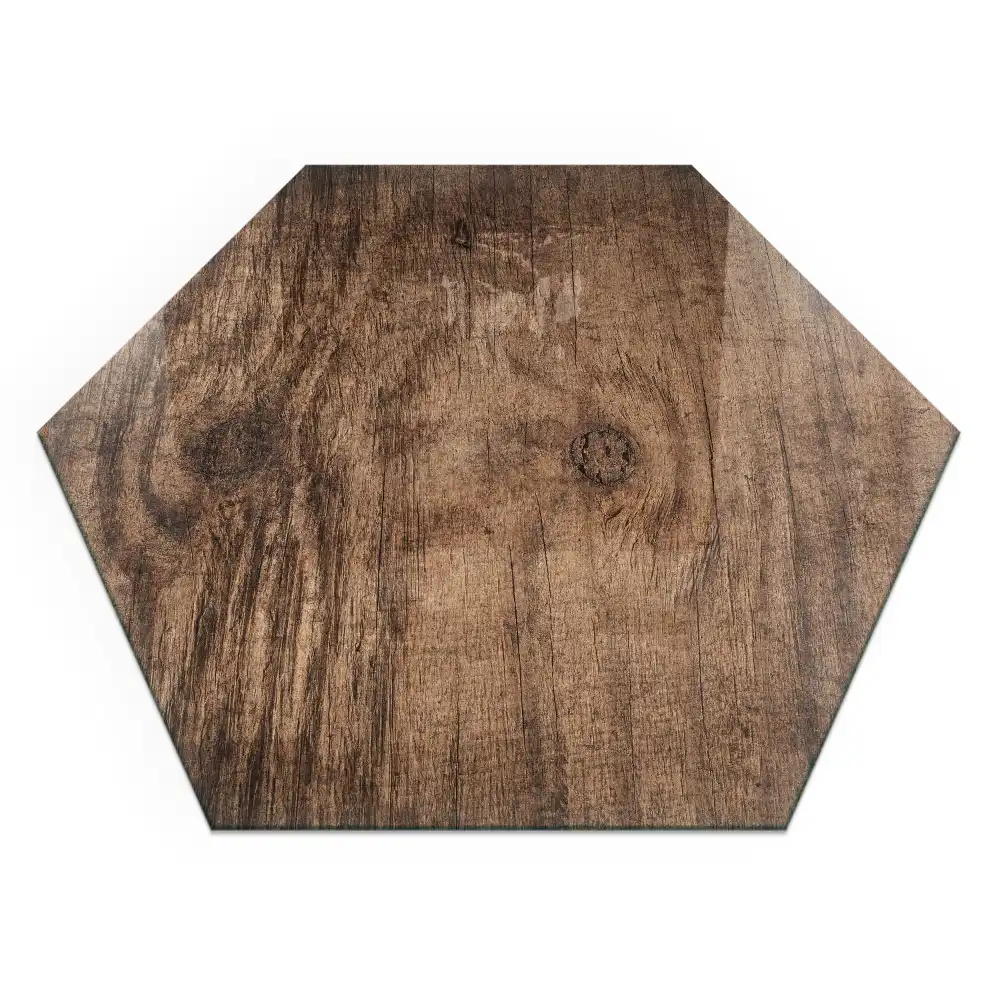 Plaque de protection pour cheminée en verre hexagonal motif bois naturel