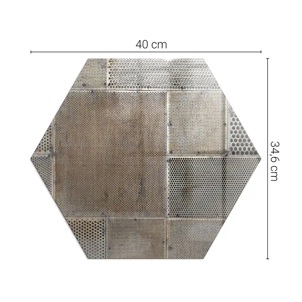 Plaque de sol hexagonale en verre pour poêle à bois avec motif de feuilles perforées