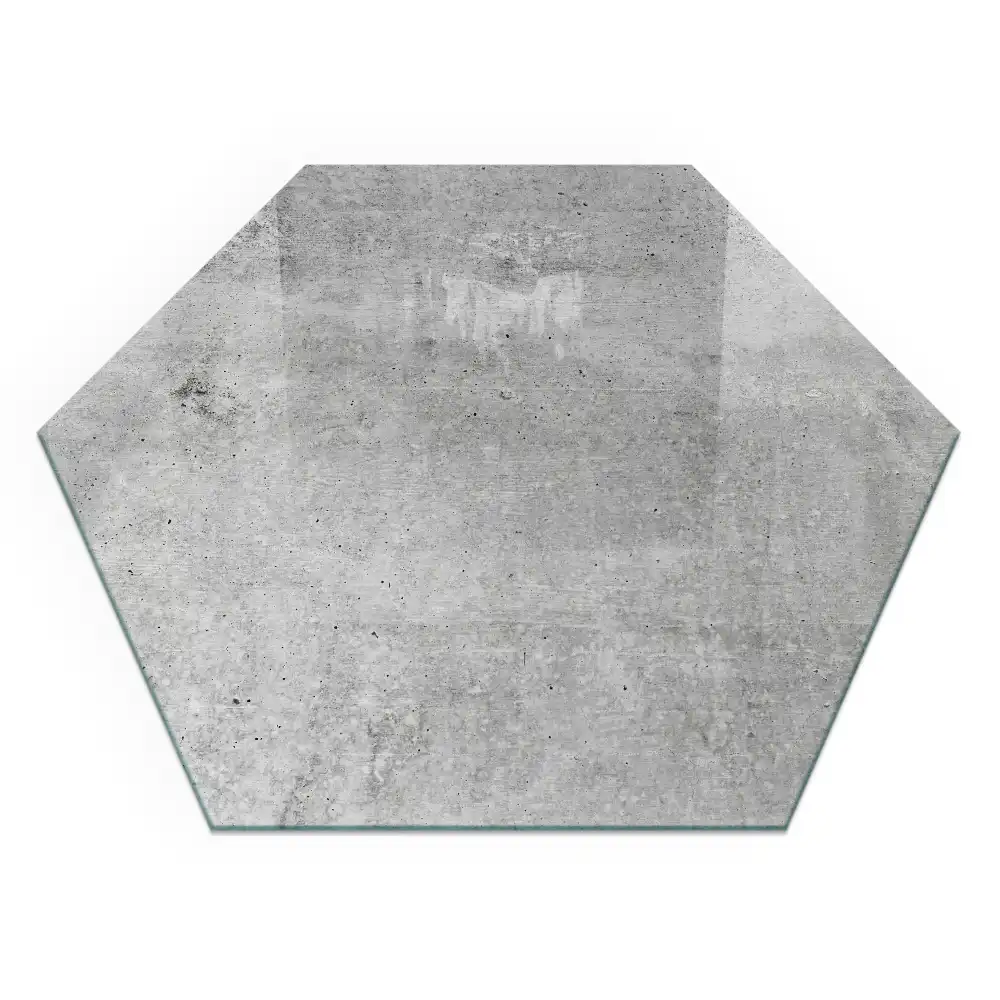 Plaque de sol hexagonale en verre trempé effet béton brut pour poêle
