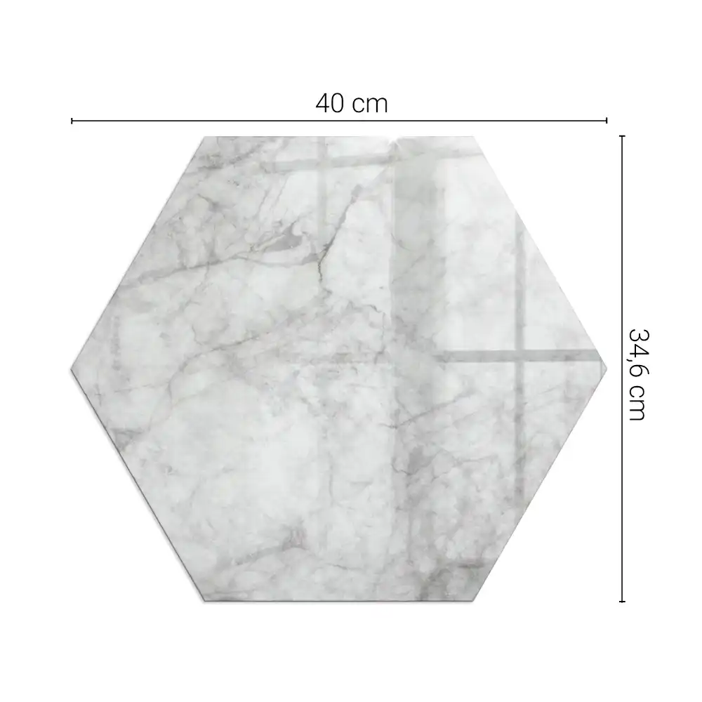 Plaque de sol hexagonale en verre trempé motif marbre pour poêle