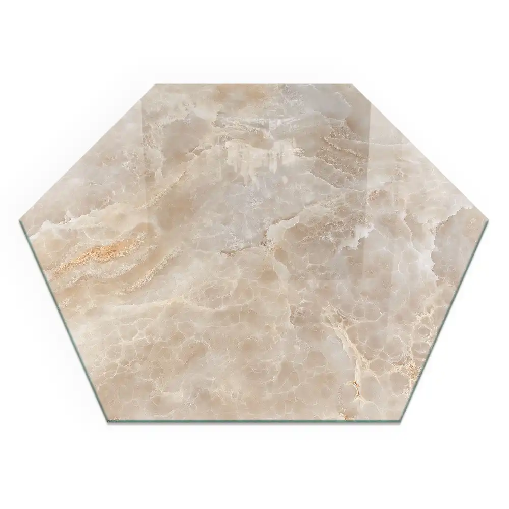 Plaque de sol pour cheminée en verre trempé hexagonal motif pierre naturelle