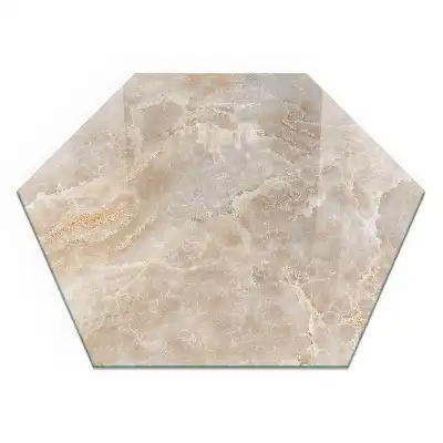 Plaque de sol pour cheminée en verre trempé hexagonal motif pierre naturelle