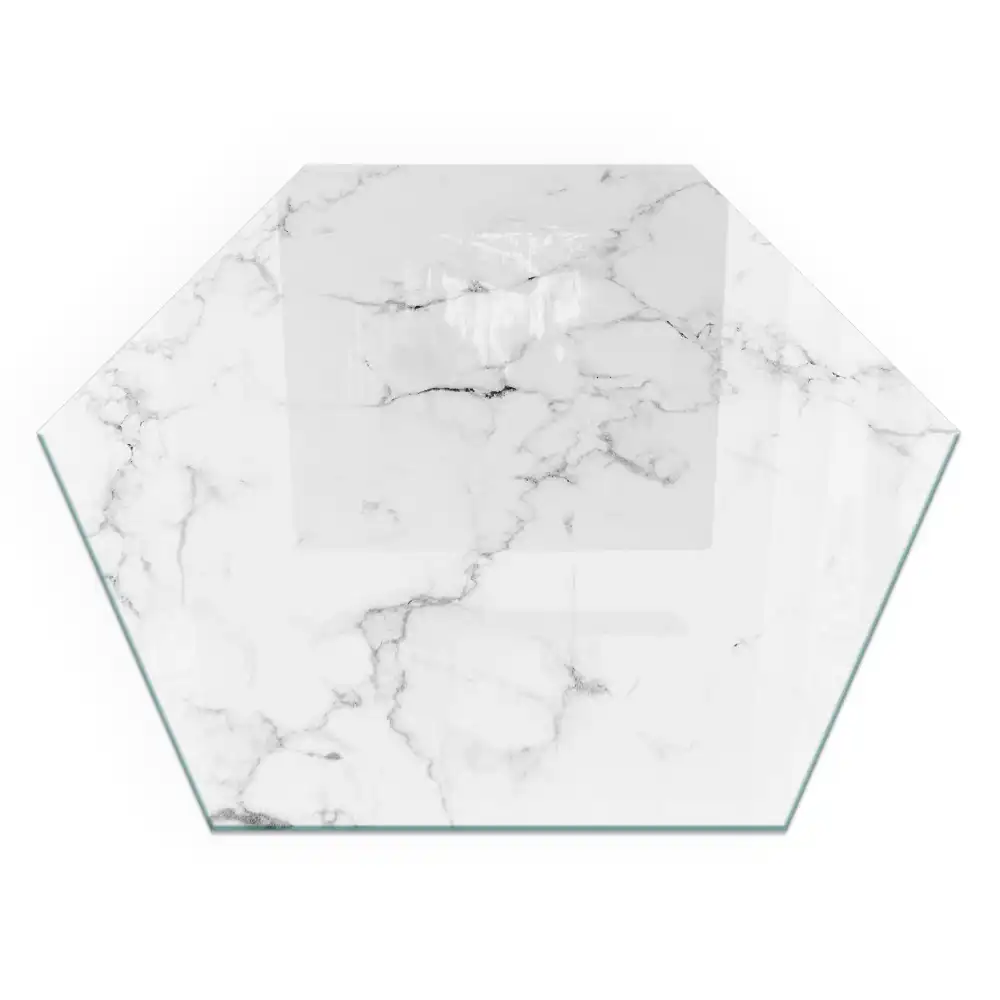 Plaque de sol hexagonale en verre pour poêle à bois avec motif marbré veiné