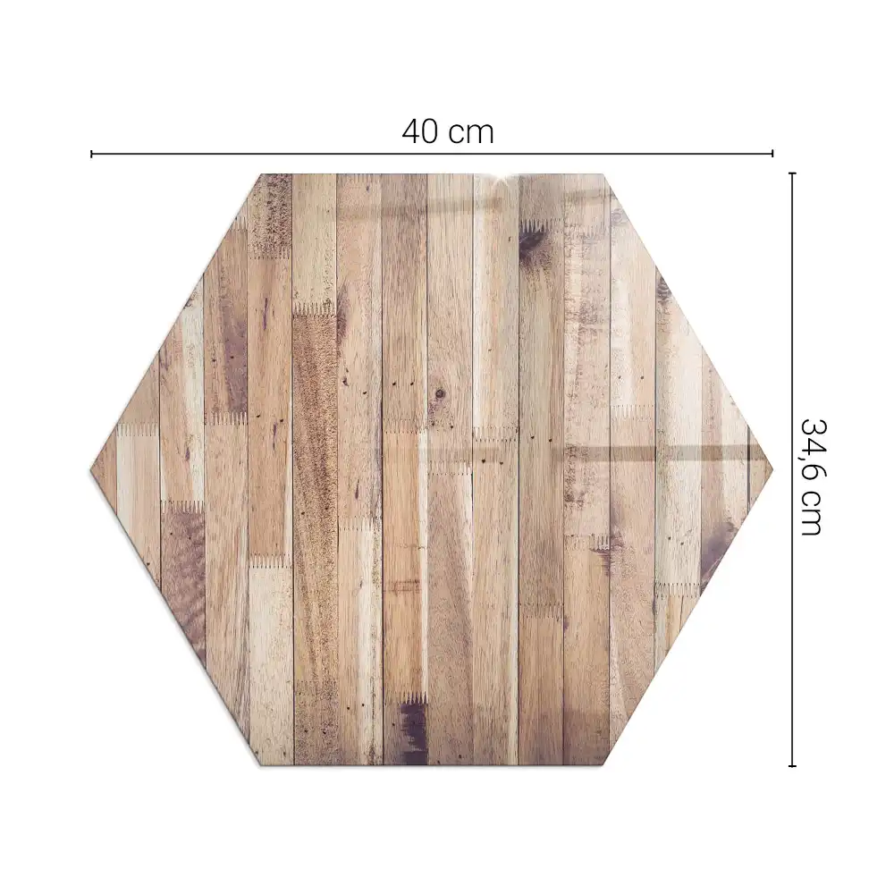 Plaque de sol hexagonale en verre trempé aspect bois pour poêle