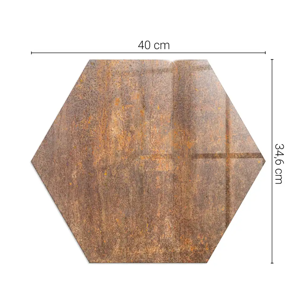 Plaque de protection pour cheminée en verre hexagonal motif rouille