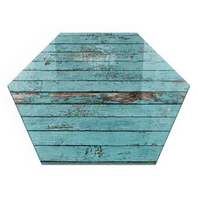 Plaque de sol pour cheminée en verre trempé forme hexagonale effet bois rustique