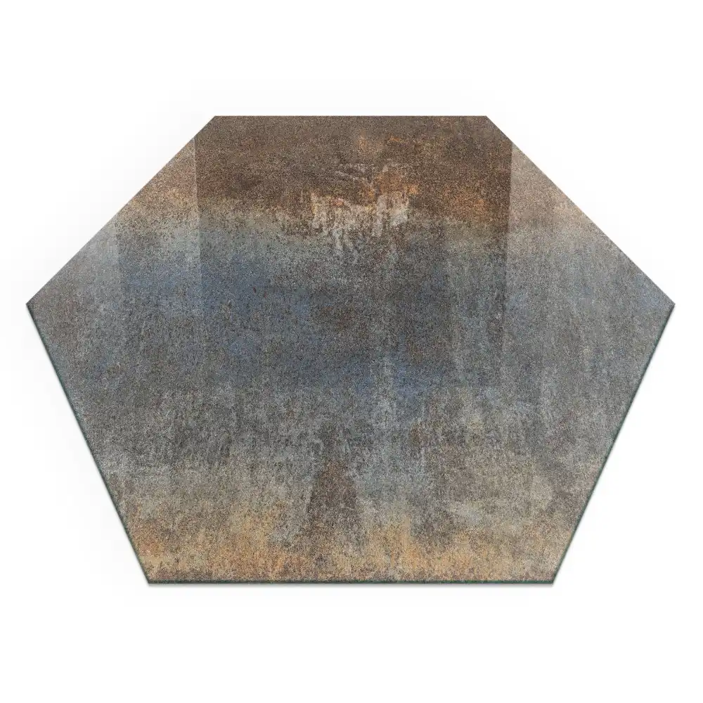 Plaque de sol hexagonale en verre pour poêle à bois avec motif abstrait texturé