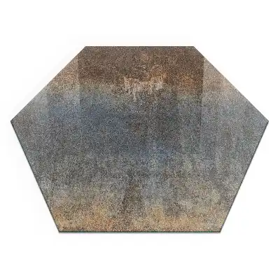 Plaque de sol hexagonale en verre pour poêle à bois avec motif abstrait texturé