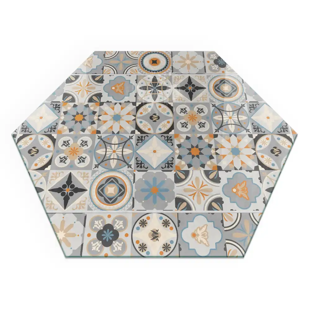 Socle pour cheminée hexagonal à motifs mosaïque