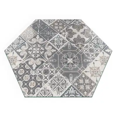 Plaque de sol hexagonale en verre trempé avec motif mosaïque pour poêle