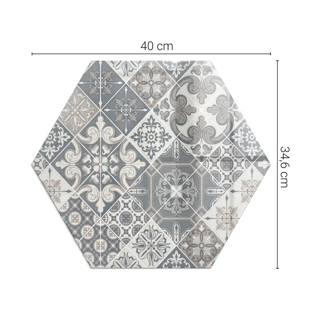 Plaque de sol hexagonale en verre trempé avec motif mosaïque pour poêle