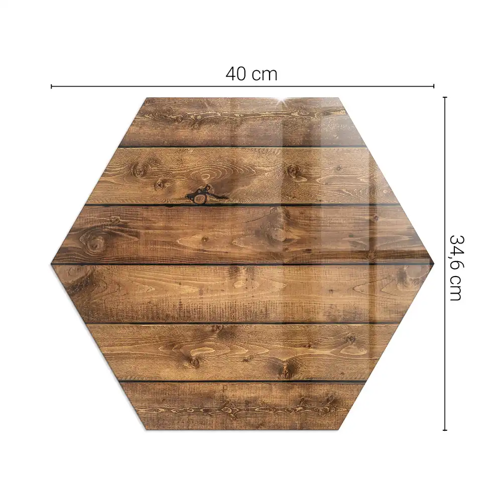 Plaque de protection hexagonale en verre pour cheminée motif grain de bois