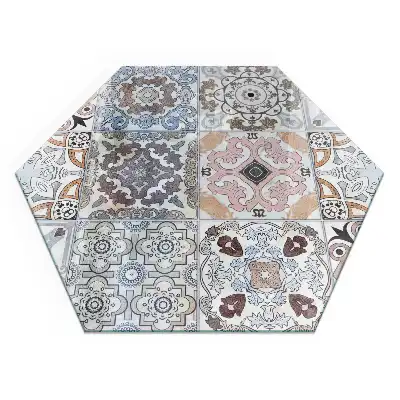 Plaque de sol pour cheminée en verre trempé forme hexagonale avec motifs de mosaïque