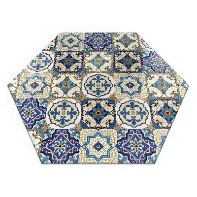 Plaque de protection de sol hexagonale en verre pour poêle à bois avec motif mosaïque à fleurs