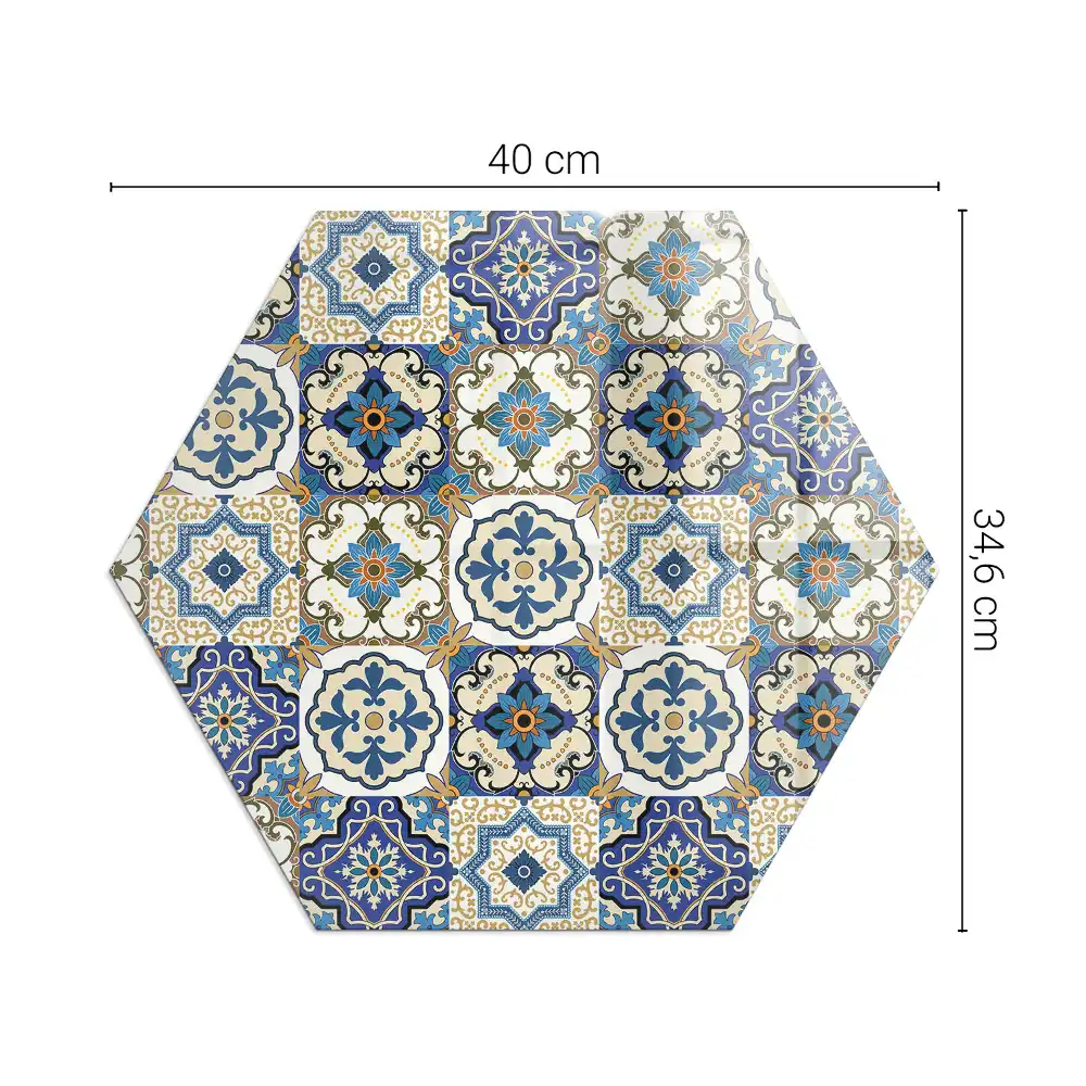 Plaque de protection de sol hexagonale en verre pour poêle à bois avec motif mosaïque à fleurs