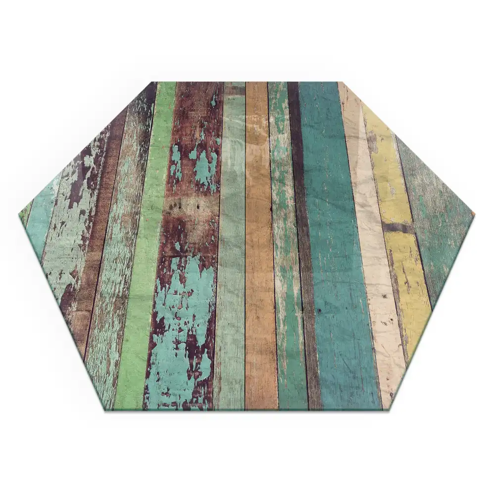 Plaque de sol pour cheminée hexagonale en lames de bois multicolores
