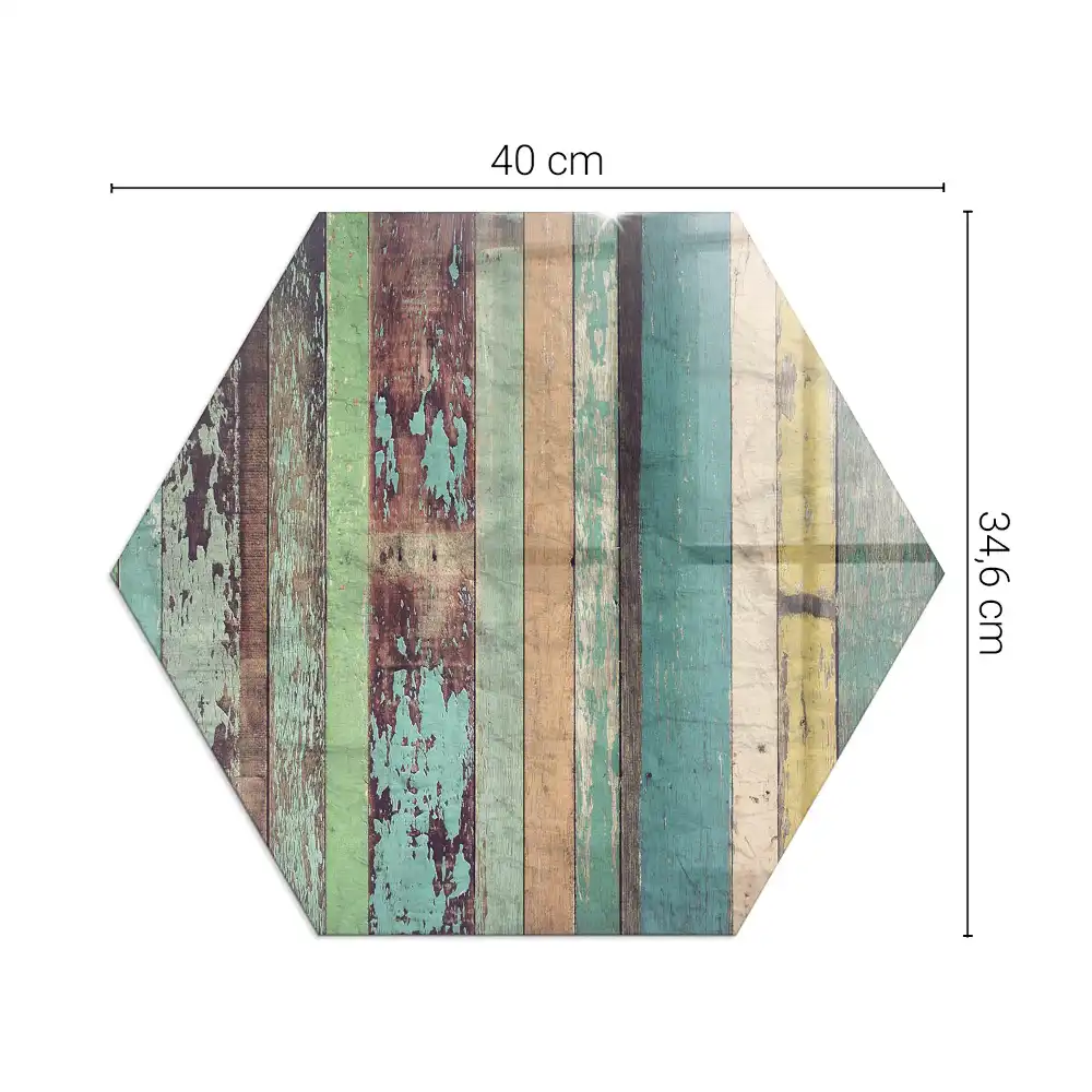 Plaque de sol pour cheminée hexagonale en lames de bois multicolores