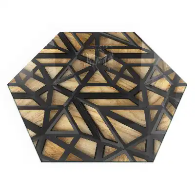 Plaque de sol hexagonale en verre trempé avec motif géométrique bois