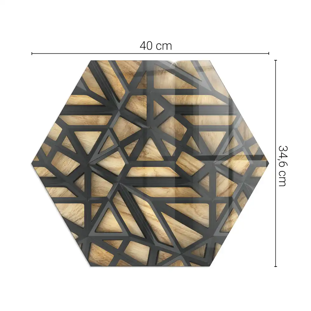 Plaque de sol hexagonale en verre trempé avec motif géométrique bois