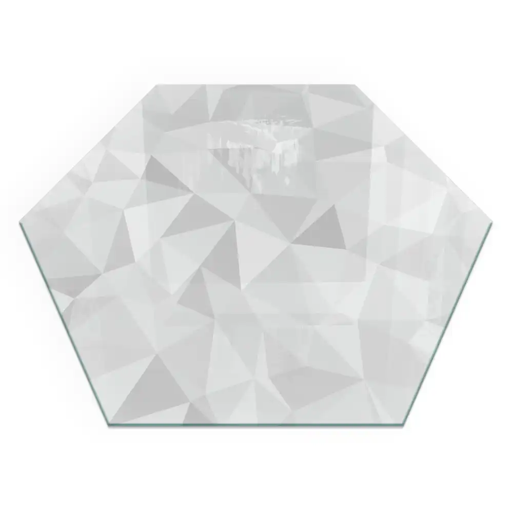 Plaque de sol hexagonale en verre pour poêle à bois avec motif géométrique abstrait