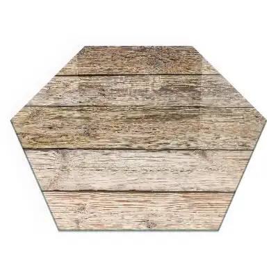 Plaque de sol pour cheminée en verre trempé hexagonal motif planches en bois naturel