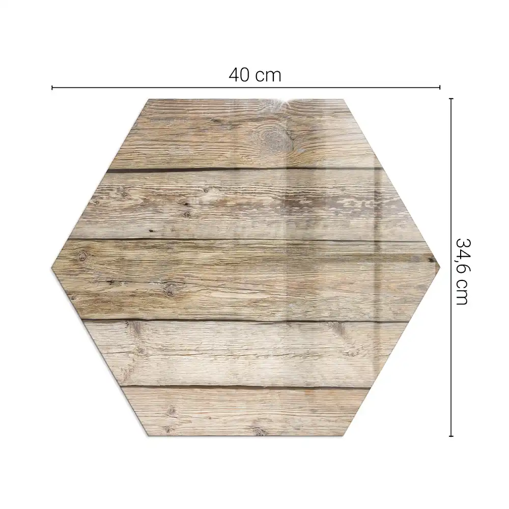 Plaque de sol pour cheminée en verre trempé hexagonal motif planches en bois naturel