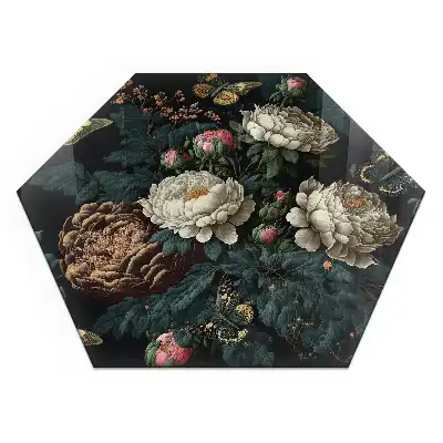 Plaque de sol pour cheminée hexagonale à motif floral et papillons