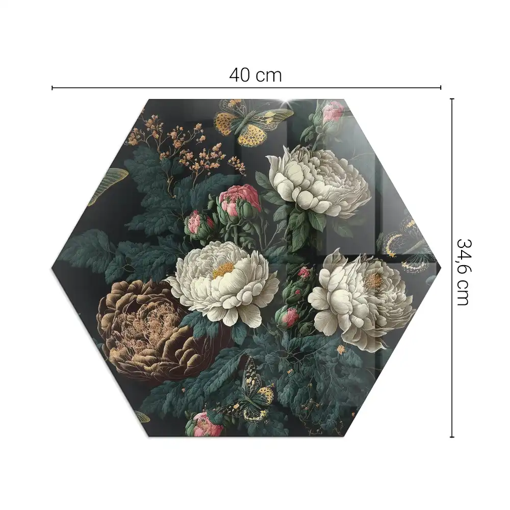Plaque de sol pour cheminée hexagonale à motif floral et papillons