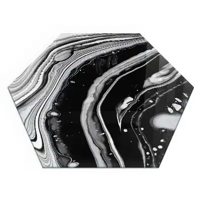 Plaque de protection hexagonale pour cheminée en verre avec motif vagues et lignes abstraites