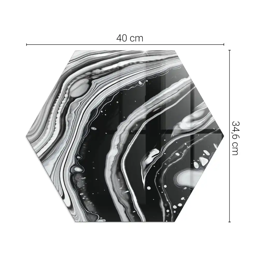 Plaque de protection hexagonale pour cheminée en verre avec motif vagues et lignes abstraites