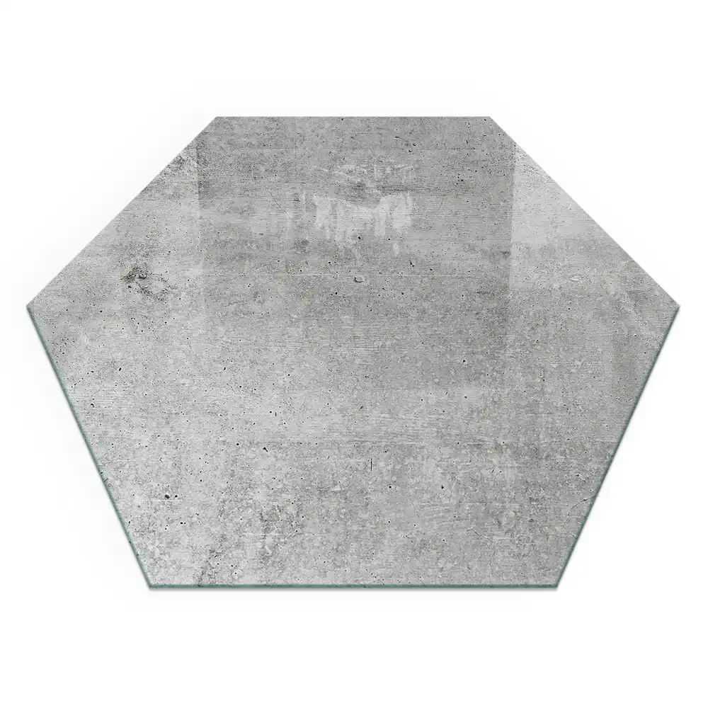 Plaque de sol hexagonale en verre pour poêle à bois aspect béton brut