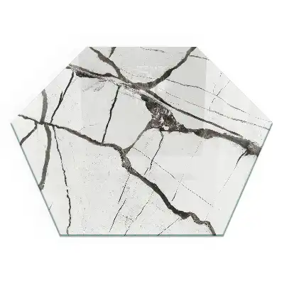 Plaque de sol hexagonale en verre trempé motif marbre pour poêle