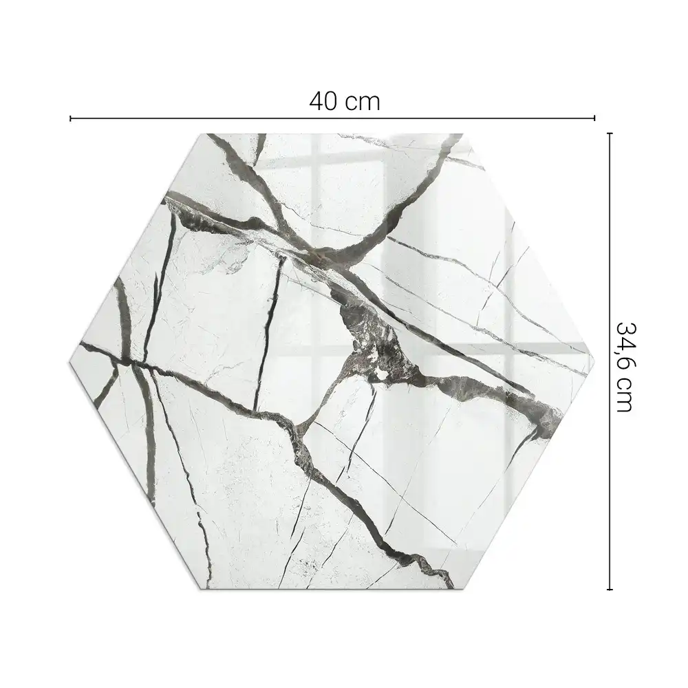 Plaque de sol hexagonale en verre trempé motif marbre pour poêle