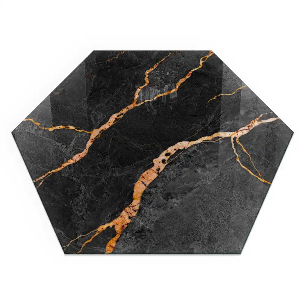Plaque de protection pour cheminée en verre hexagonal marbré veiné