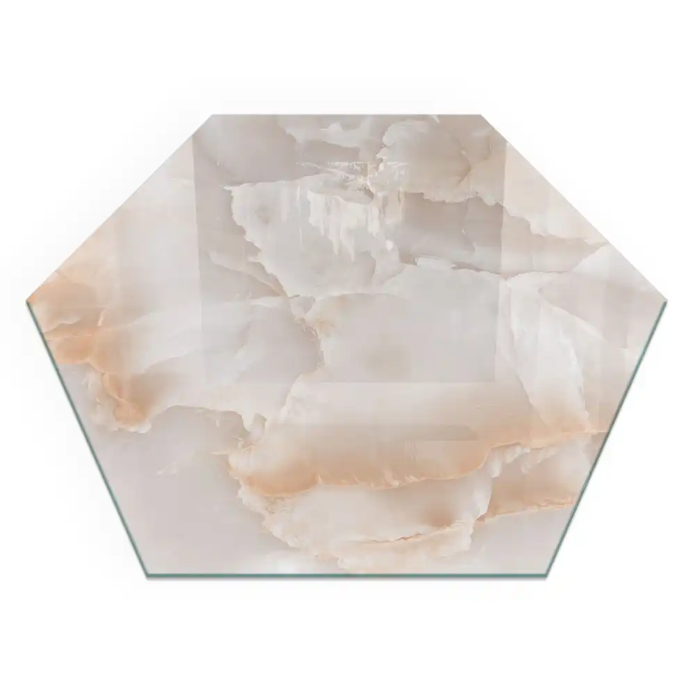 Plaque de sol pour cheminée en verre trempé forme hexagonale motif pierre naturelle