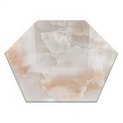 Plaque de sol pour cheminée en verre trempé forme hexagonale motif pierre naturelle