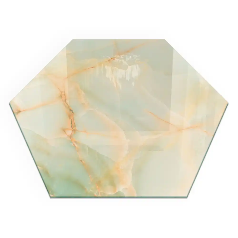 Plaque de sol hexagonale en verre pour poêle à bois motif marbre abstrait