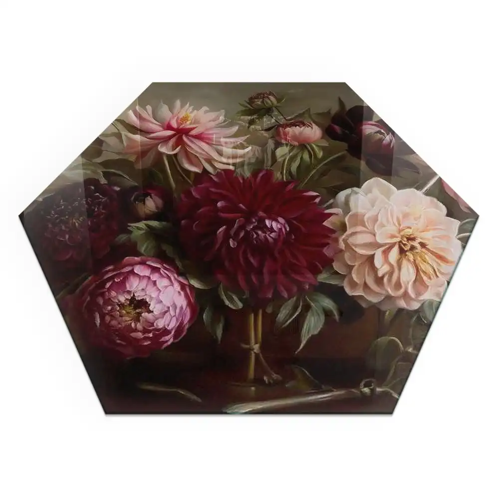 Socle de cheminée hexagonal avec motif bouquet de fleurs