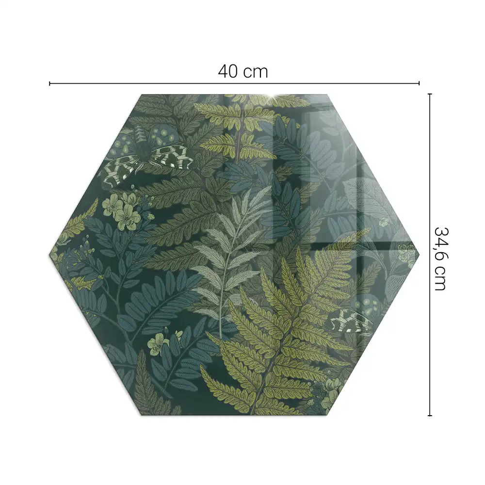 Plaque de sol hexagonale en verre trempé avec motifs végétaux et papillons