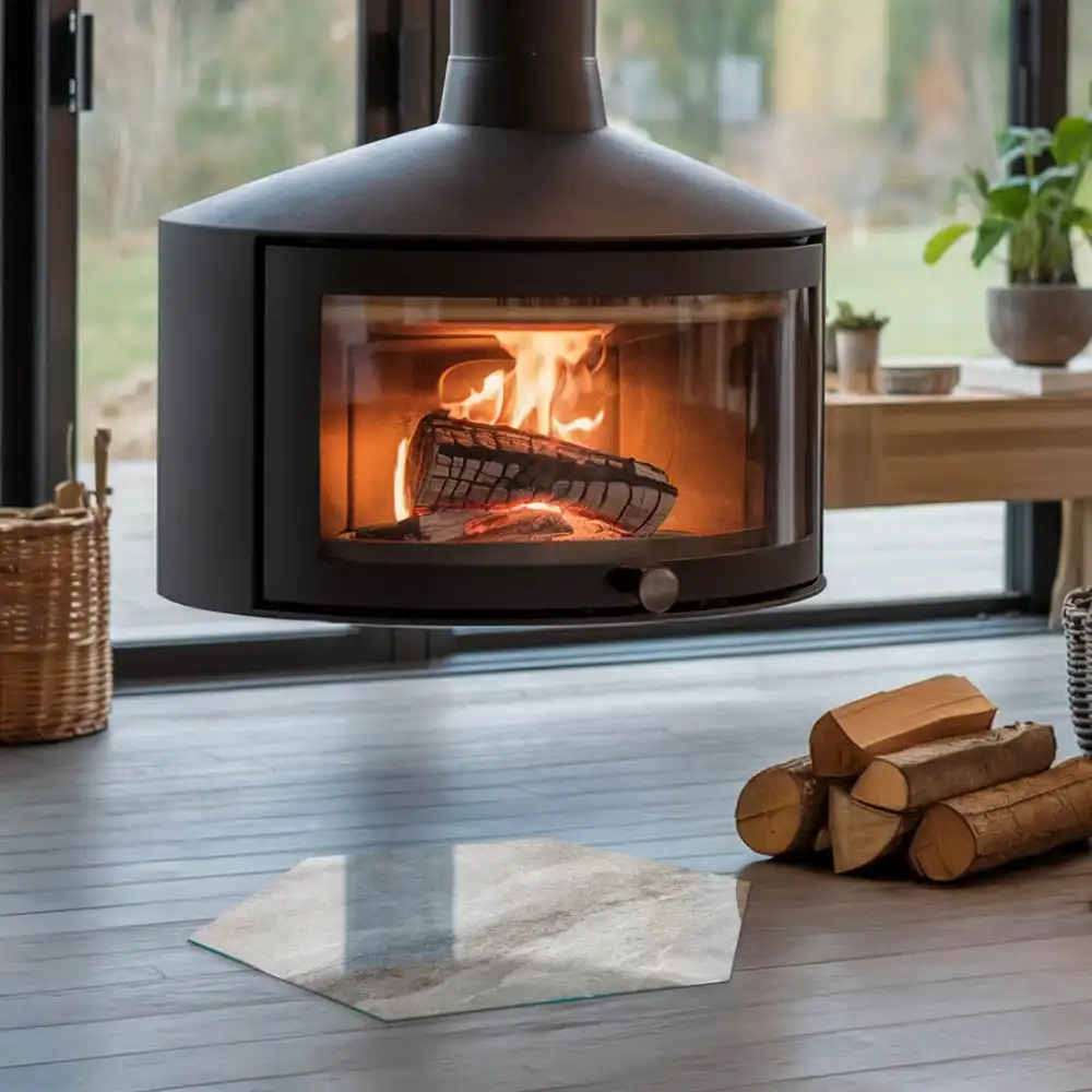 Socle hexagonal pour cheminée motif pierre naturelle
