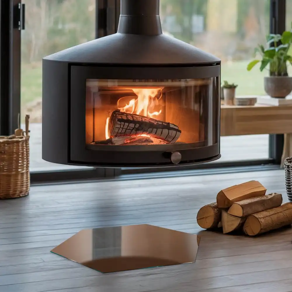 Plaque de protection pour cheminée en verre hexagonal couleur brune